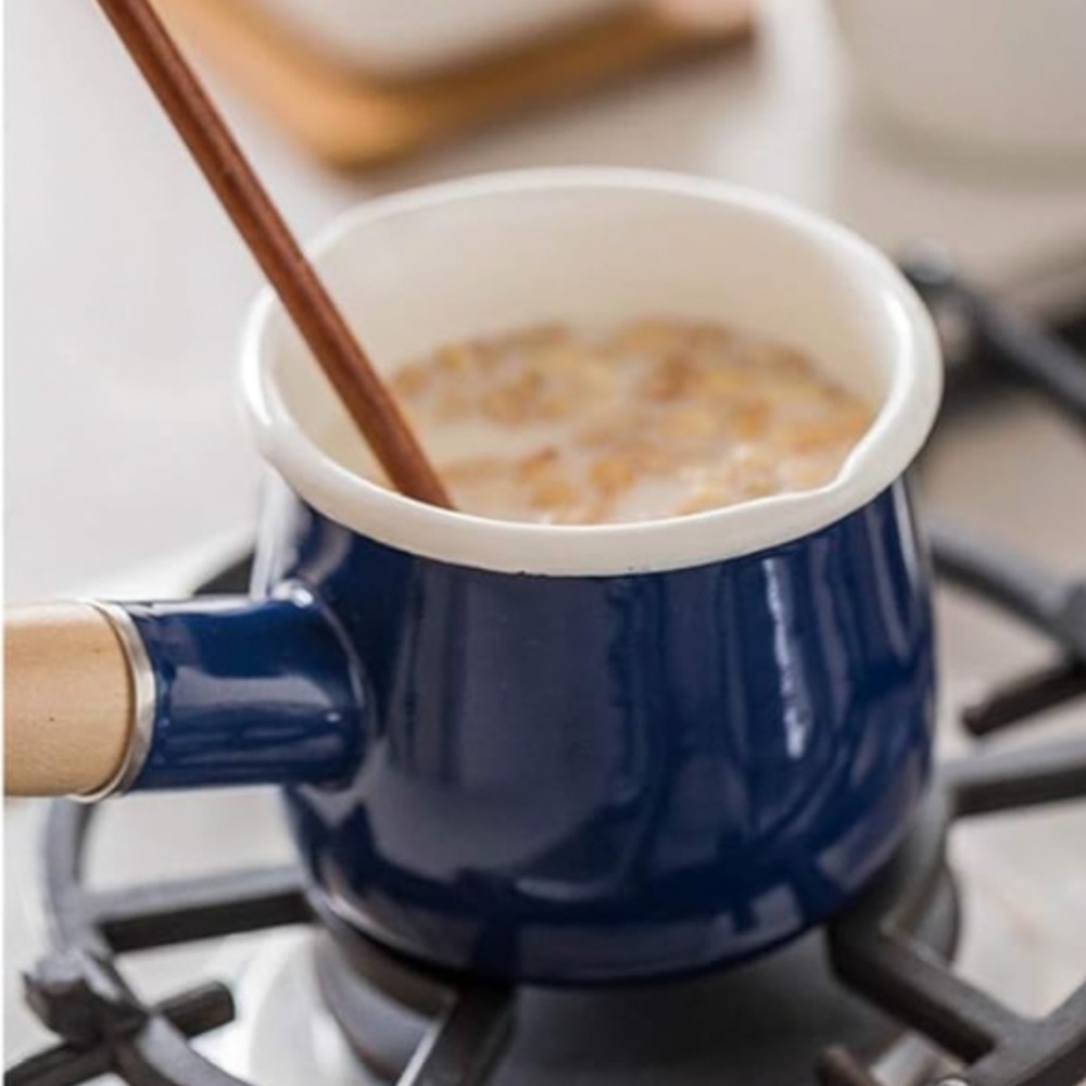 Cutest Mini Enamel Milk Pot, Small Enamel Saucepan 4 Inch 17 Oz